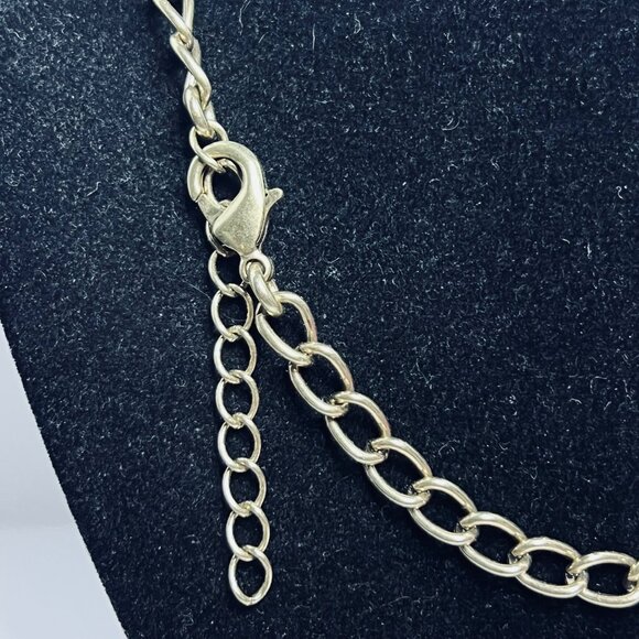 Gold Tone, Faceted Two Tone Green And Clear Rhinestone Statement Necklace (5554) - Picture 6 of 6